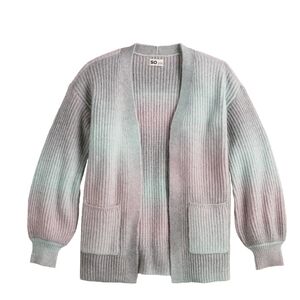 * SO Girls Knit Pastel Open Front Long Sleeves Sweater Pink Combo Size XL 14-16)